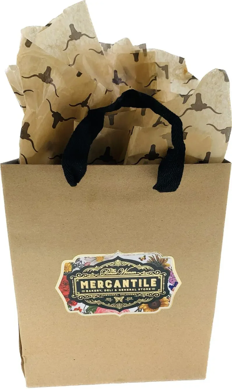 Pioneer Woman Bag Gift Shopping Brown Tissue Paper Cattle Mercantile Handles